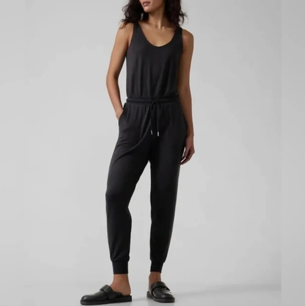 Athleta Balance Sleeveless Jumpsuit XSmall Black NWT French Terry Loungewear